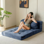 MAXYOYO Convertible Sofa Bed, Fold Out Sofa Couch with Pillow for Adults | Loveseat Sofa 4 in 1 Tufted Folding Couch Bed Foam Floor Couch, Lazy Chair for Living Room Bedroom Guest Room, Dusty Blue