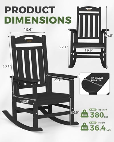 Outdoor Rocking Chair Set of 2,HDPE Patio Rocking Chair,All Weather | Relax in Gentle Rock, Create Comfort Everywhere, Share Relaxing Moment Together, Withstand Changing Seasons, Timeless Style