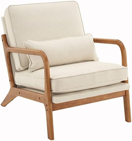Bonnlo Fine Beige Accent Chairs Set of 2, Upholstered Mid Century Modern Lounge Fabric Chairs Reading Chairs Side Sitting Chair Solid Wood Farmhouse Armchairs for Living Room, Bedroom, Guest Room