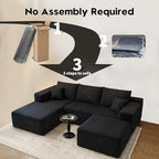 107.5" Cloud Modular Sectional Sofa with 1 Ottoman,Modern Minimalist Upholstered Couches, Comfort U Shaped Sofa for Living Room,Deep Seat Corner Couch，No Assembly Required (Black,Left Facing Chaise)