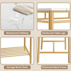 IRONCK Dining Table Set for 4, Kitchen Table and Chairs Set, White & Gold | Kitchen Table with Upholstered Bench and 2 Chairs for Small Space, Apartment