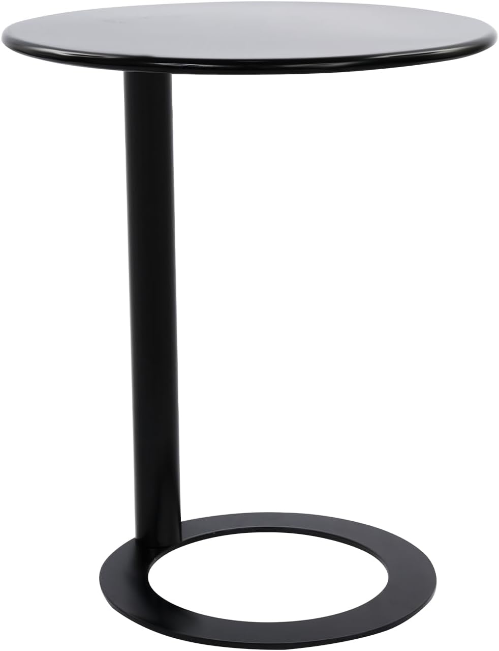 C Shaped Round Side Table, Metal End Table for Couch Sofa Bed, Small Accent Coffee Table with O Shaped Base, Modern Bedside Table for Small Space Living Room Bedroom Office (Black)