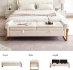 67" Storage Bench for Bedroom, End of Bed Bench King Size, Cream | Double Lids Storage Ottoman Bench with Golden Legs, Upholstered Velvet Bench for Foot of Bed Window Living Room Entryway