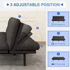 Vipbear 71" Futon Sofa Bed - Convertible Sofa Beds/Adjustable Backrest & Armrest,Detachable Cushion, Loveseat Sleeper for Small Spaces, Apartments & Offices, Grey Futons