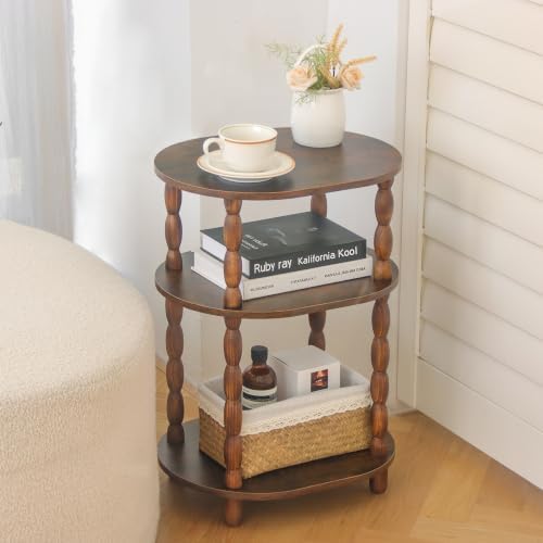 MaxSmeo Side Table, 3-Tier Small End Table, Modern Oval Night Stand Accent Table for Living Room, Bedroom, Rustic Brown
