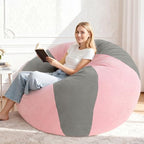 Homguava 6FT Bean Bag Chairs for Adult Teardrop Bean Bag with Memory Foam | Bean Bags with Handy Handle and Washable Cover for Living Room, Bedroom (Corduroy Light Grey/Pink)