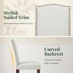 Upholstered Dining Chair Set of 4, Farmhouse Fabric Kitchen Chair | Modern, Padded Seat, Solid Wood Legs, High Back, Nailhead Trim, Living Room, Restaurant, Hotel, Beige