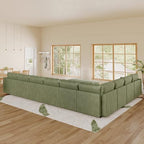 LLappuil 14-Seat Modular Sectional Sofa with Storage, 163" Oversized U-Shaped Corduroy Couch with 10 Throw Pillows, Pet-Friendly Convertible Pit Sofa for Large Spaces, Skin-Friendly, Green