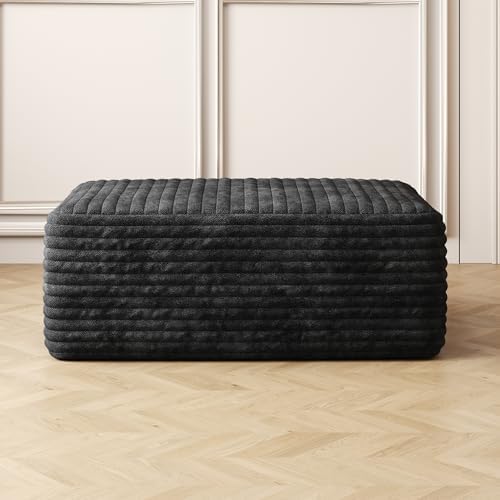 37.4" Plush Corduroy Ottoman, Upholstered Cloud Ottoman for Couch in a Box, Modular Sectional Couches for Living Room, Compressed Memory Foam, No Assembly Require, Black