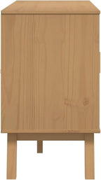 White and Brown Solid Pine Wood Sideboard with Multiple Drawers and Doors for Dining Room Living Room Hallway Storage Modern Scandinavian Design