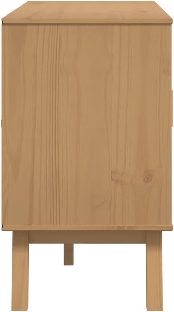 White and Brown Solid Pine Wood Sideboard with Multiple Drawers and Doors for Dining Room Living Room Hallway Storage Modern Scandinavian Design