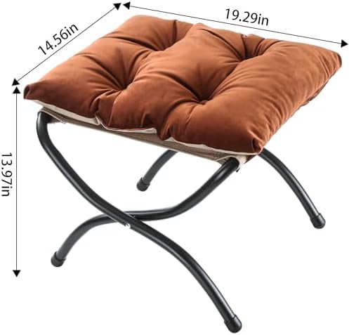 15" Upholstered Folding Foot Rest Stool with Foldable Metal Frame Brown | Indoor/Outdoor Footrest Washable Ottoman Footstool Compact Size 18.5"×14.8"×15" for Living Room, Bedroom, Patio