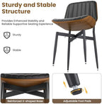 YaFiti Dining Chairs Set of 2, Mid Century Modern PU Leather Kitchen Chairs | Ergonomic Walnut Backrest, Upholstered Waterproof Faux Leather Seat, Stable Metal Legs, Adjustable Footpads, Black Pinstripe