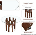 Glass Round Dining Table for 4 6 Person, 46 Inch Glass Kitchen Dining Room Table with Wooden Walnut Pedestal Base,Modern Circle Clear Glass Top Dinner Table for Small Spaces Home/Apartment