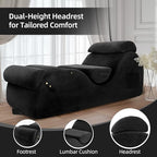 Chaise Lounge Chair for Yoga, Chaise Lounge with Headrest, Waist Pad, Foot Pad, Washable Cover Side Pockets Non-Slip Bottom, Yoga Chair for Relaxation Stretching (Black, Large)