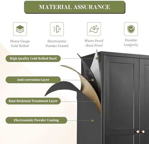 RAVIGIN Metal Storage Cabinet,61" H Pantry Cabinet with 2 Doors and 4 Adjustable Shelves,5 Tier Tall Kitchen Storage Cabinets for Kitchen,Pantry,Living/Study/Laundry Room(Black)