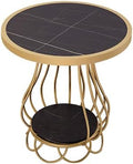 Mushroom-Shaped Marble Table, Double-Layer Shelf, Bedside Table, Telephone Table, Sofa Balcony Small Round Table, Large Table Top 50 Cm, Small Table Top 26 Cm(Size:50 * 60cm,Color:B)