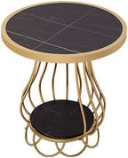 Mushroom-Shaped Marble Table, Double-Layer Shelf, Bedside Table, Telephone Table, Sofa Balcony Small Round Table, Large Table Top 50 Cm, Small Table Top 26 Cm(Size:50 * 60cm,Color:B)