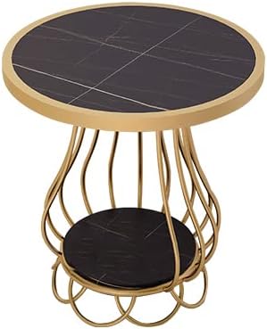 Mushroom-Shaped Marble Table, Double-Layer Shelf, Bedside Table, Telephone Table, Sofa Balcony Small Round Table, Large Table Top 50 Cm, Small Table Top 26 Cm(Size:50 * 60cm,Color:B)