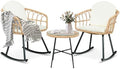 Vikiullf 3 Pieces Rocking Chairs Set - Outdoor Wicker Rattan Rocking Chairs with Thickened Cushions, Boho Patio Furniture, Patio Conversation Bistro Sets, for Balcony Garden Porch Living Room