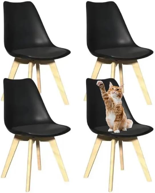 YLGJ&TIDY Modern Dining Chairs Set of 4 PU Leather Upholstered Chairs with Wooden Legs Mid Century Soft Padded Kitchen Chairs for Living Room Bedroom Dining Room Patio (Black, Pack of 4)