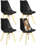 YLGJ&TIDY Modern Dining Chairs Set of 4 PU Leather Upholstered Chairs with Wooden Legs Mid Century Soft Padded Kitchen Chairs for Living Room Bedroom Dining Room Patio (Black, Pack of 4)