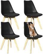 YLGJ&TIDY Modern Dining Chairs Set of 4 PU Leather Upholstered Chairs with Wooden Legs Mid Century Soft Padded Kitchen Chairs for Living Room Bedroom Dining Room Patio (Black, Pack of 4)