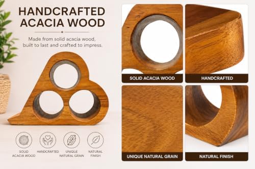 Handmade Solid Acacia Wood Wine Bottle Holder, 3-Bottle Heart Wine Rack, Rustic Countertop Wine Storage, Decorative Home Bar Display