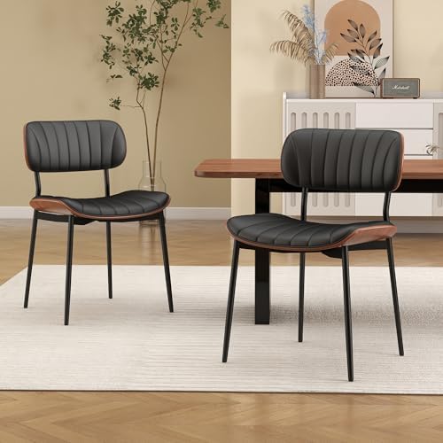 Modern Dining Chairs Set of 4,Upholstered PU Leather Kitchen Chairs,Black