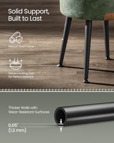 VASAGLE Storage Ottoman, Synthetic Leather Round Seat with Steel Legs | Vanity Chair Stool, with Stitching, Transitional, Loads 150 kg, Forest Green and Matte Black, EKHO Collection ULOM005C01