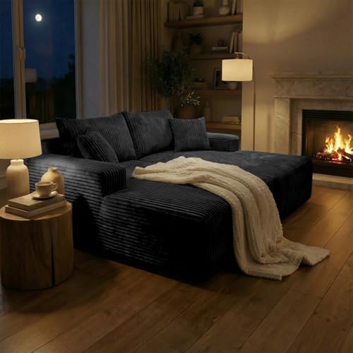 Sytopia Loveseat Chaise Lounge with Armrests, Oversized Sofa Bed with 4 Pillows, Cozy Sleeper, Modular Sectional Couch for Living Room Bedroom, Floor Chair Furniture sala Corduroy