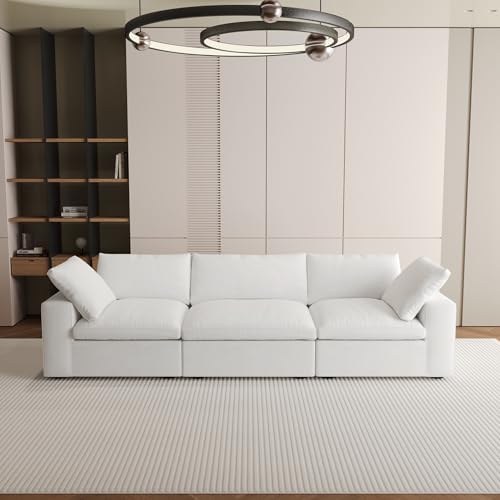 JACH Modular Sectional Sofas for Living Room, Deep 3-Seats Convertible Couch, Cushion Covers Removable, Modern Cloud Sectional Couches for Apartment (White), 120WE-3