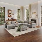 SITJOY Cloud Couch Sectional, 6 Seater V-Shaped, Chenille in Light Gray | Detachable and Washable Cover, Sectional Sofas for Living Room, Deep Seat Wide Couch with Chaise, Storage Ottoman