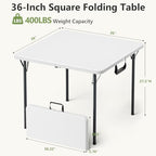 Folding Table, 36 Inch Square Foldable Card Table with Carrying Handle, Heavy Duty Fold-in-Half Portable Table No Assembly, Ideal for Picnic, Camping, RV Travel, Parties, BBQs, Crafting and Indoor Use