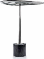 Modern Day Accents 3741 Moderna End Table, Marble and Glass Side Table with Polished Aluminum Frame, Egg-Shaped Smoked Glass Top, Entry Table, Black Marble, Contemporary End Tables, 22.25" H