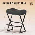 Counter Height Bar Stools Set of 2, Backless 26" Saddle Barstools, Grey | 300lb Weight Capacity, Waterproof PU Leather, Padded Saddle Seat, X-Shaped Metal Legs, Industrial, Home & Commercial Use