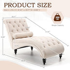 SLEERWAY Chaise Lounge Chair Indoor, Modern Velvet Upholstered Sofa with Solid Wooden Leg and Lumbar Pillow, Button Tufted Sleeper Chaise Lounge Chairs for Bedroom Living Room Office, Beige