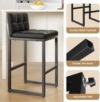 Bar Stools Set of 2, Modern Counter Height Bar Stools, Black | 24" Faux Leather Bar Chairs with Back, Footrest, Sturdy Thickened Metal Leg, Upholstered Counter Stools for Kitchen Island