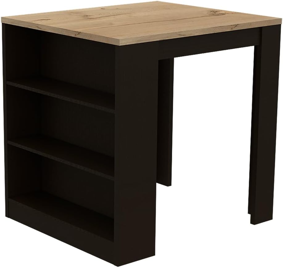 3-Drawer Kitchen Island Wenge and Pine with Particle Board | Modern kitchen island with 3 drawers and open shelves for organized storage