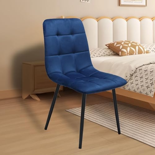 Velvet Dining Chairs Set of 4, Mid Century Upholstered Blue Dining Chairs Tufted Upholstered Kitchen Chairs Set of 4 for Dining Room, Bedroom, Living Room (Blue, Set of 4)