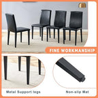 71" Dinner Table Set for 6, Modern Dining Table Set for 6, Black and White Splicing Tabletop with Storage Shelf, White Faux Marble Dining Table and 6 Black Upholstered Chairs for Kitchen, Dining Room