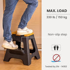 Vigar Compact Folding Step Stool, 16 in 2 Step, Black Bamboo Print | 16 in Foldable Stool, Lightweight Portable Design, Handle, Non Slip Surface, Space-Saving, Supports up to 330 lb