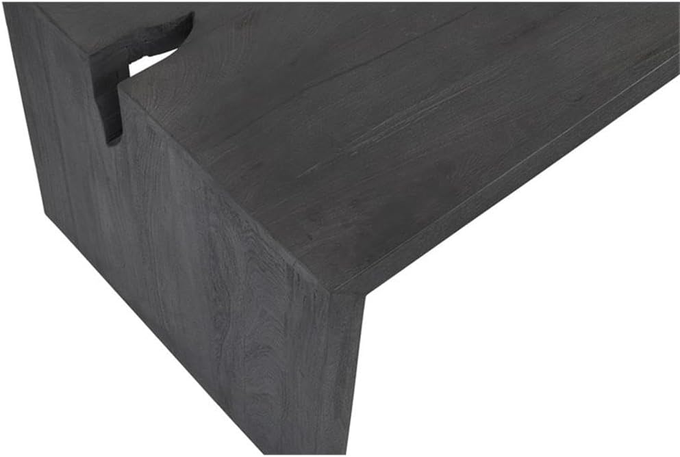 Pemberly Row 3-Piece Cocktail Table Set, Reclaimed Solid Wood, Ebony Gray Finish, Includes 1 Coffee Table and 2 End Tables, Mid-Century Modern Style, Unique Carvings for Living Room Decor