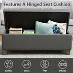 41" Storage Ottoman, Storage Bench with Safety Hinge, Upholstered Synthetic Leather Ottoman Bench for Bedroom, Living Room, Entryway, Hallway, Foot Rest, Support 500lbs, Grey