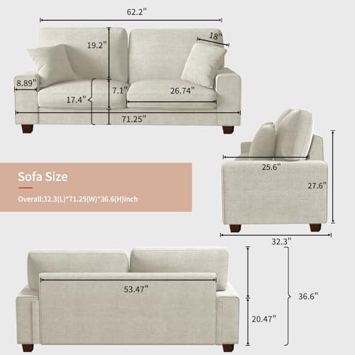 DOPEDIO 71.25" Chenille Loveseat Sofa, Beige, Modern Couch for Living Room | Removable washable cover, pocket spring cushions, solid wood frame, easy assembly for apartments, ideal for small spaces