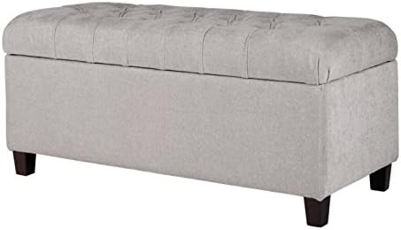Homepop Home Decor | Tufted Ainsley Button Storage Ottoman Bench with Hinged Lid | Ottoman Bench with Storage for Living Room & Bedroom, Grey