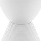 Pemberly Row Contemporary Round Plastic End Table, White Finish, 11.75 in x 16.75 in, Hourglass Shape with Ribbed Bottom Design, Hidden Storage, Lightweight Compact Indoor Outdoor Side Table