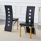 Dining Chairs Set of 2, Upholstered Kitchen Chairs | Faux Leather Cushion and Metal Legs, Modern Dining Room Chair for Restaurant Kitchen, Black and Gold