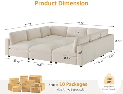 VANOMi Sectional Sofa with Convertible Sleeper Modular Couch,Chenille,Beige | Convertible,Washable,Removable Cover,Modern,Comfortable