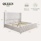 AMERLIFE Upholstered Queen Bed Frame with Wingback Headboard, Cream Velvet